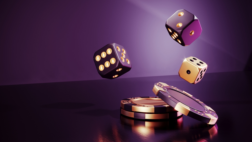 Casino,Chips,And,Cubes,On,Dark,Black,Background,-,3d